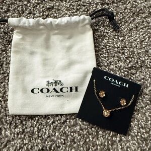 Coach Gold-Tone Necklace and Stud Earrings Set